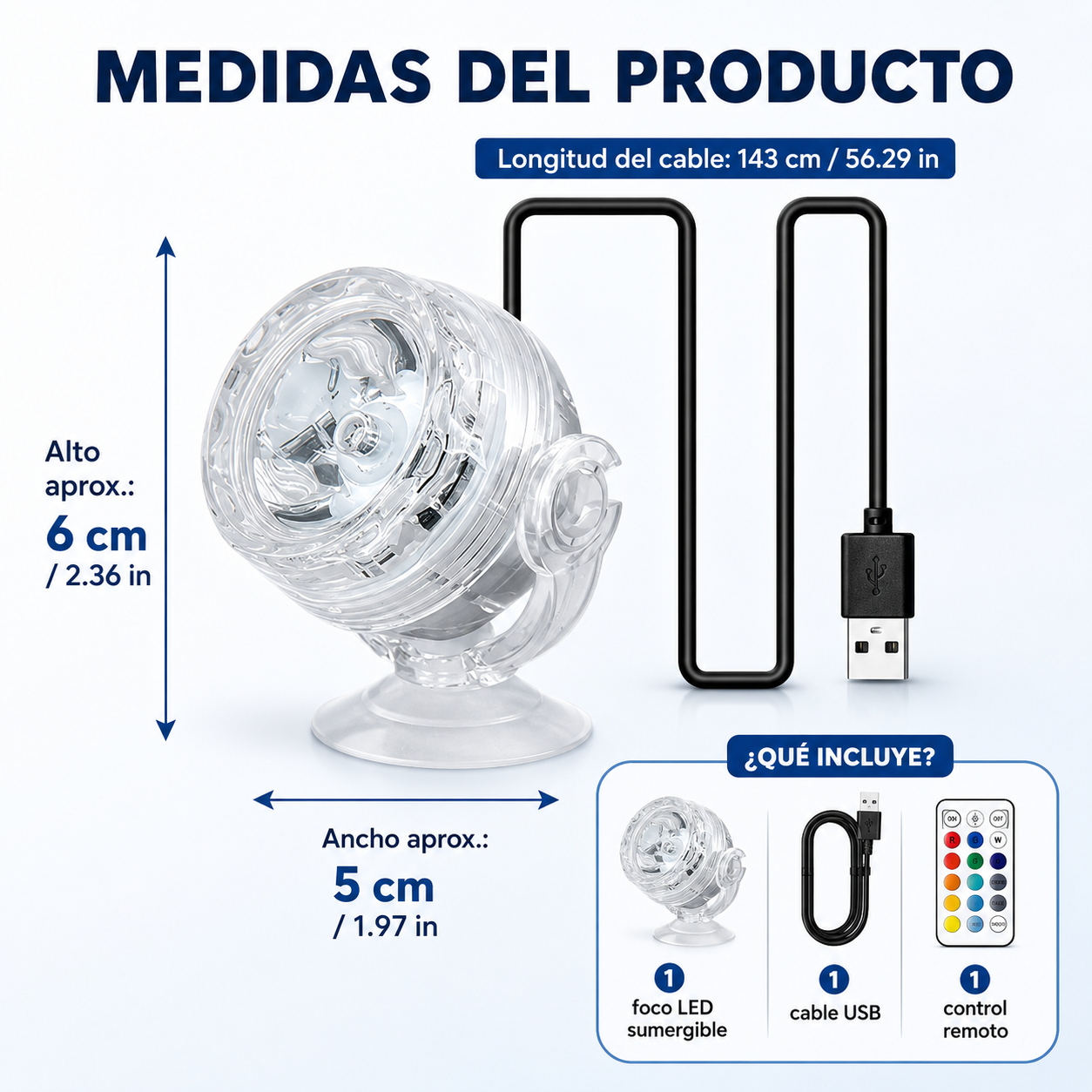 Foco LED Sumergible Para Acuario – 6 Colores Cambiantes