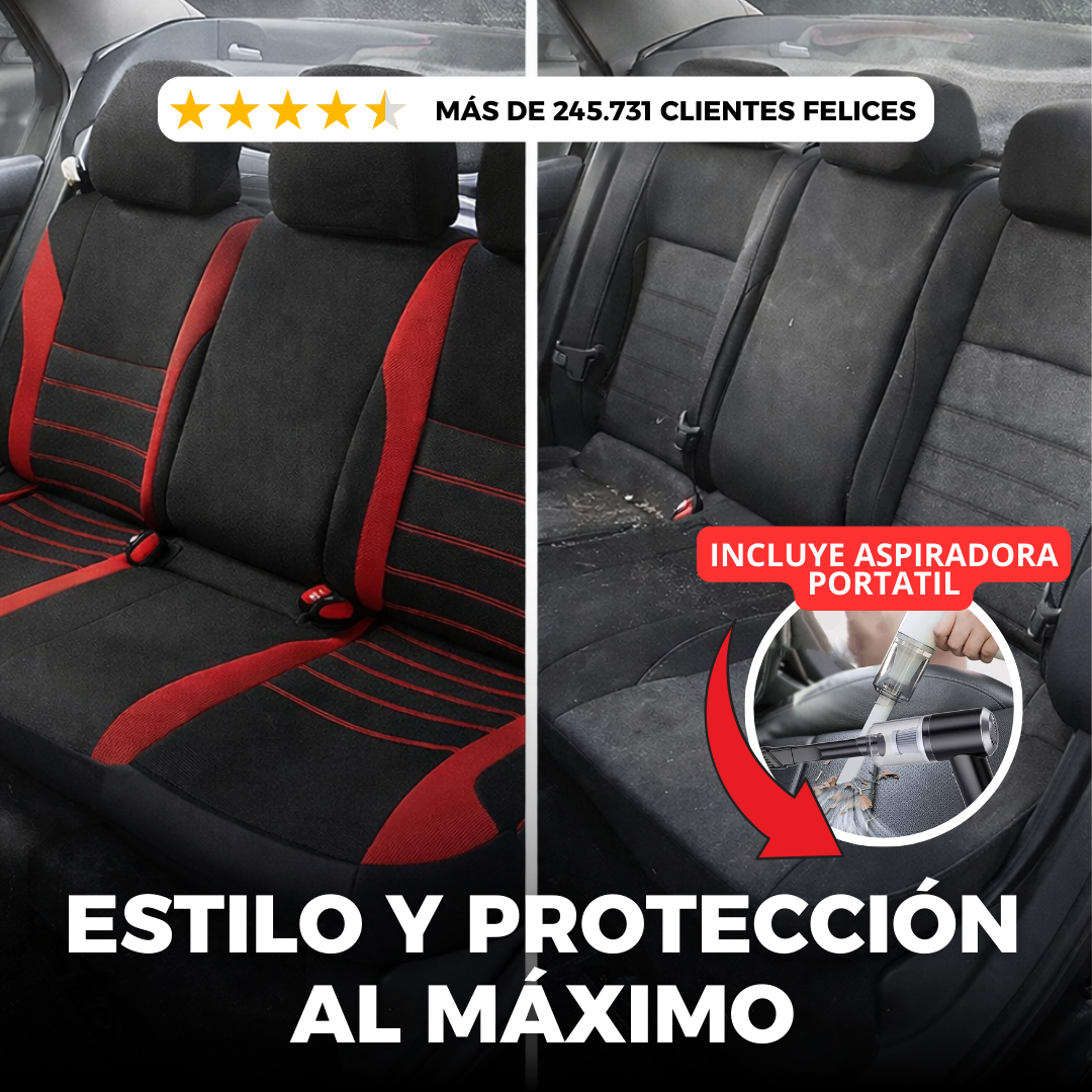 SET DE FORROS DE TELA PREMIUM  5 ASIENTOS + ASPIRADORA PORTATIL