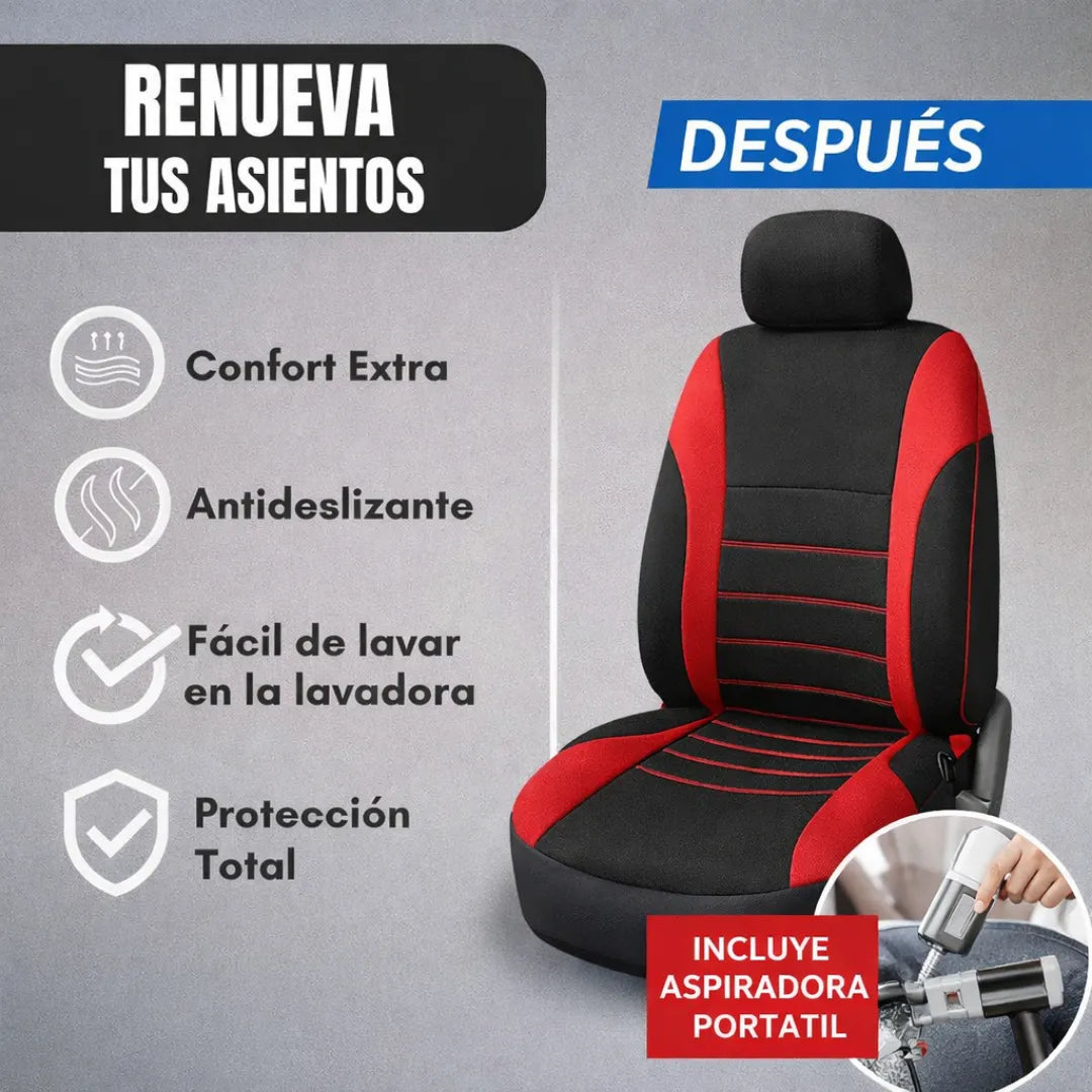 SET DE FORROS DE TELA PREMIUM  5 ASIENTOS + ASPIRADORA PORTATIL