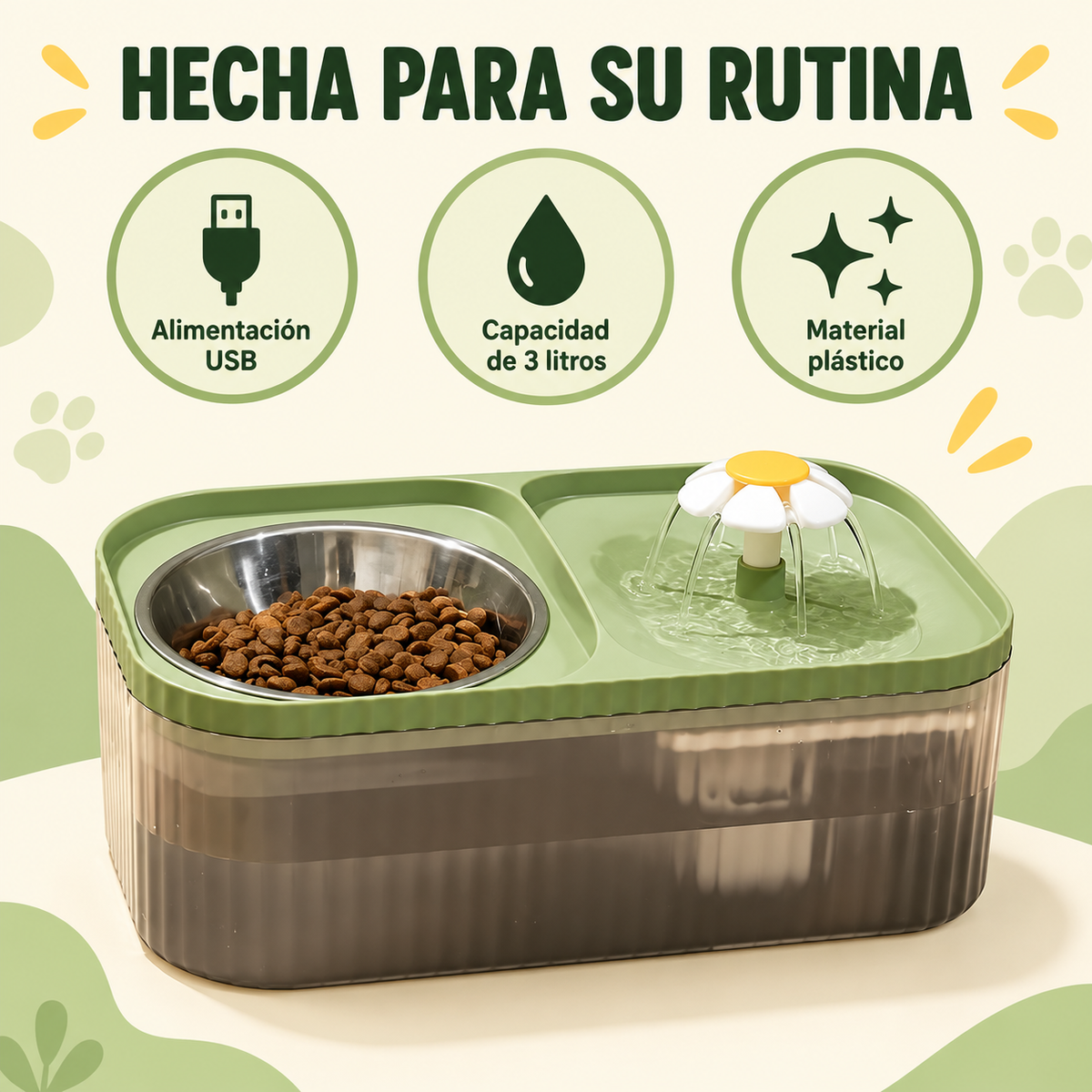 Fuente De Agua Y Comida Para Mascotas 2 En 1