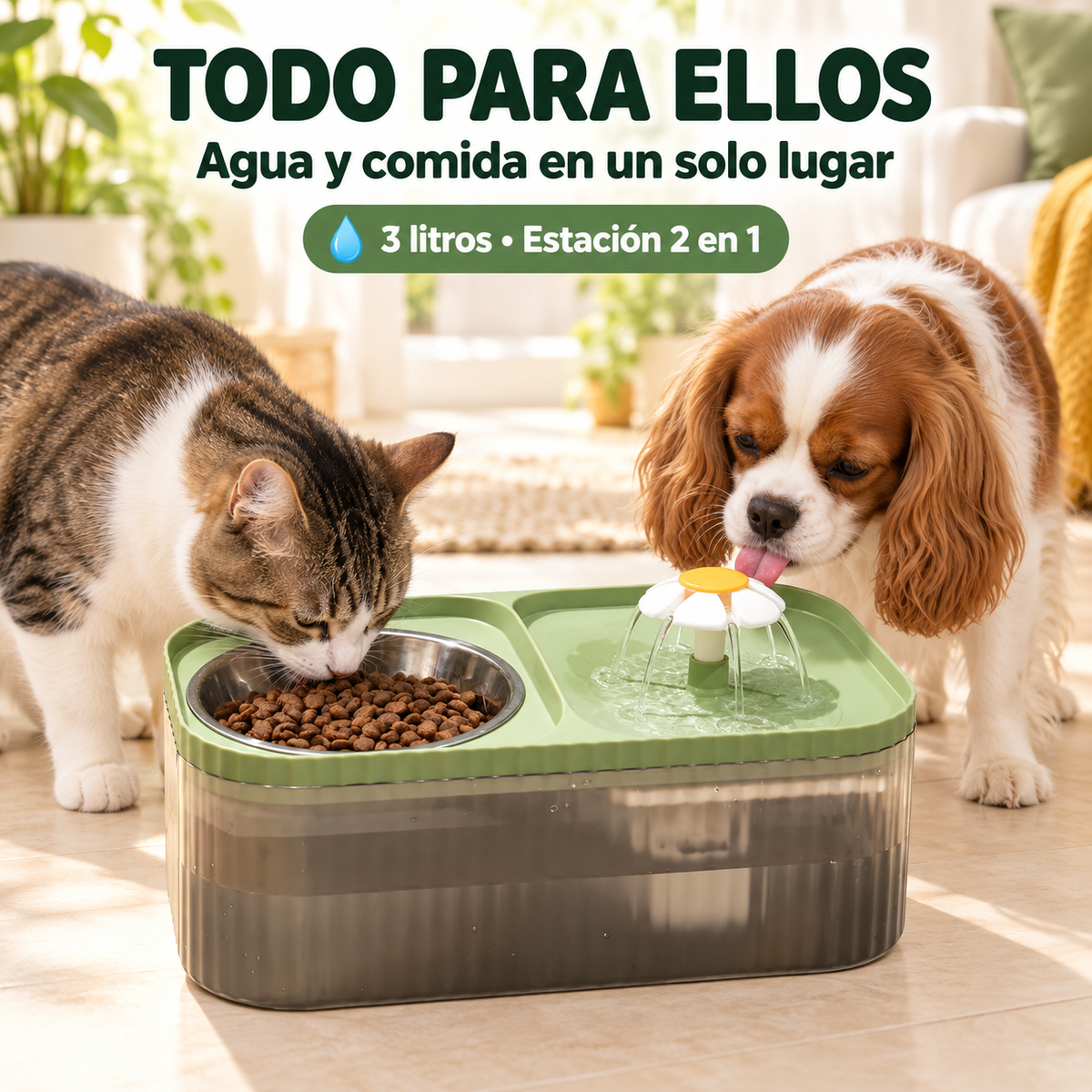 Fuente De Agua Y Comida Para Mascotas 2 En 1