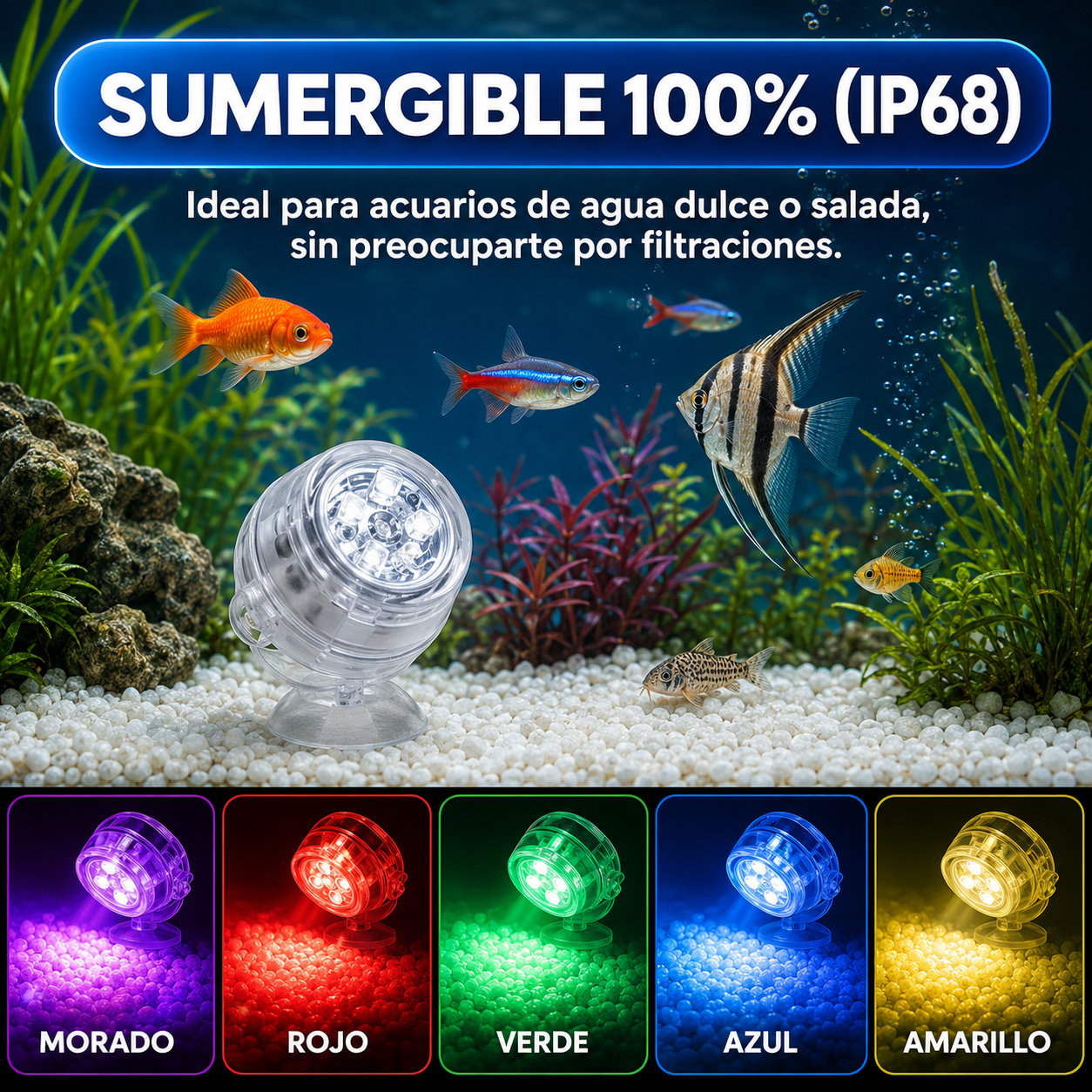 Foco LED Sumergible Para Acuario – 6 Colores Cambiantes