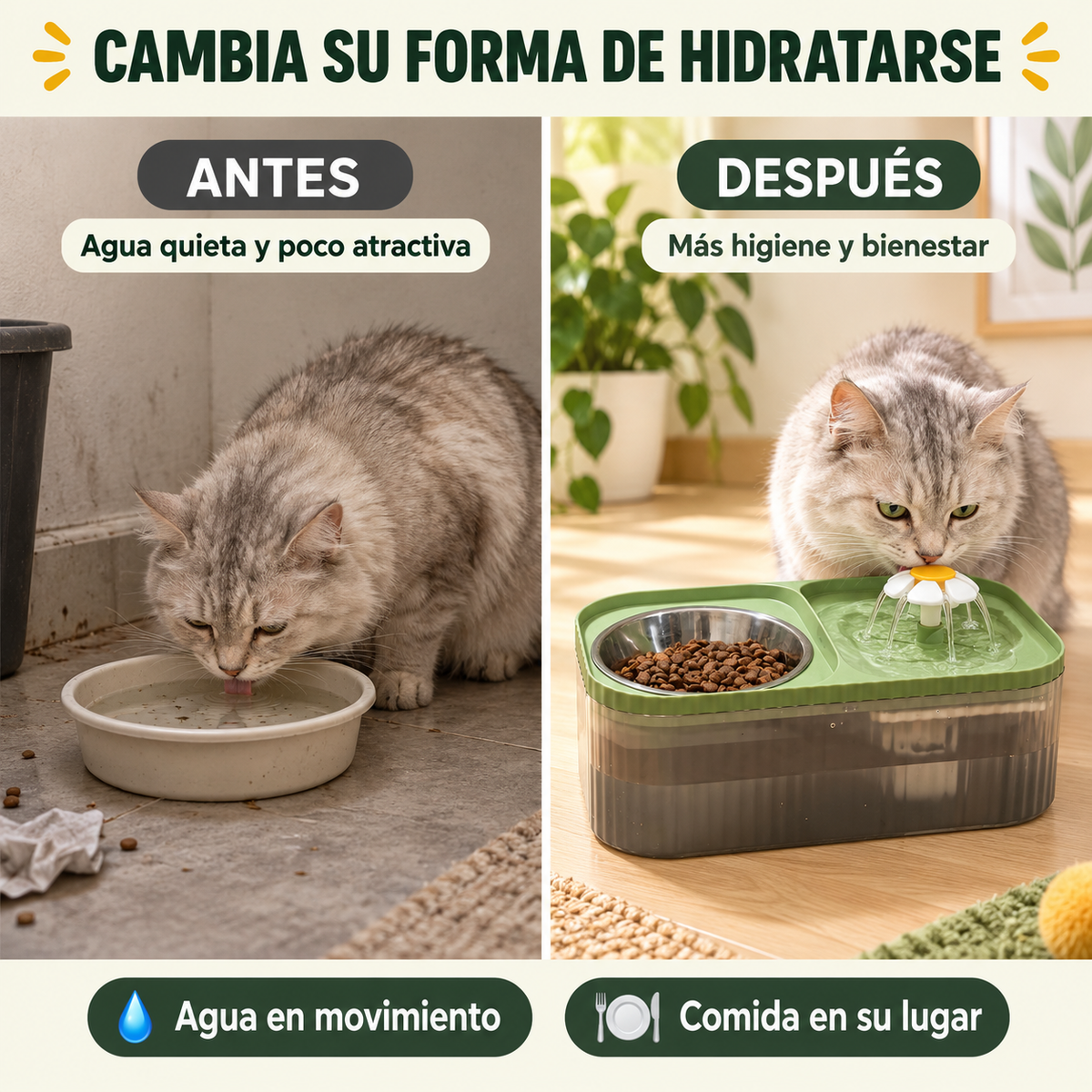 Fuente De Agua Y Comida Para Mascotas 2 En 1